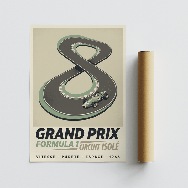 Vintage Race Car Wall Art featuring circuit isolé design and bold type