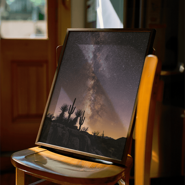 Cactus Night Print poster showing night cacti in Black, Pink, Purple, Yellow for office decor