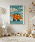 Cute Dinosaur Art Print for modern nursery in Orange and Blue