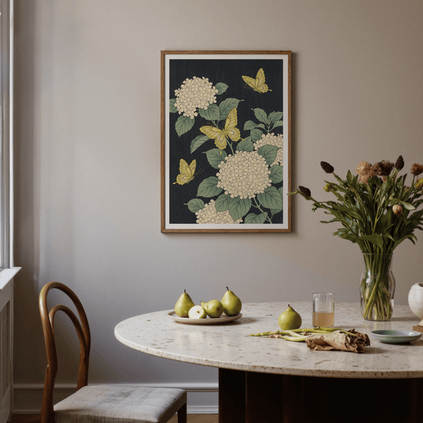 Vintage Butterfly Poster, Black and Yellow for entryway, art print decor