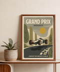 Motorsport Circuit Print featuring MONACO headline and vibrant mid-century color blocks