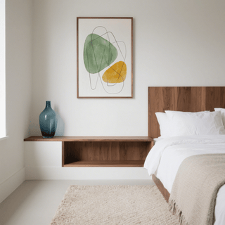 Minimal Abstract Watercolor Art poster in Green and Yellow for office decor