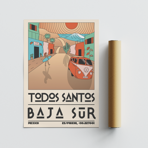 Baja Sur Art Print flat lay showing full composition and crisp linework
