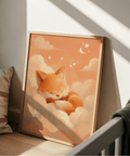 Sleeping Fox Art Print displaying warm Orange and Beige in bedroom