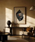 Modern conch shell poster print with strong negative space and a bold shadow behind the shell