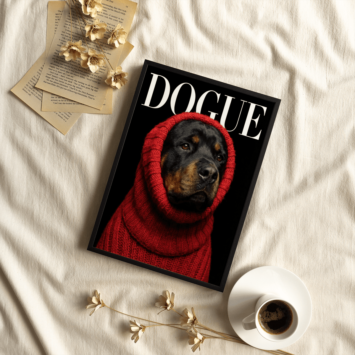 Bold Red Rottweiler Art print, Black and White for bedroom accent