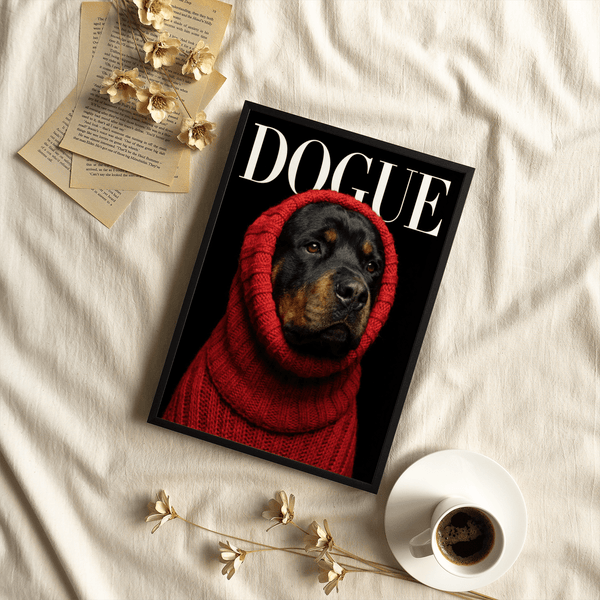 Bold Red Rottweiler Art print, Black and White for bedroom accent