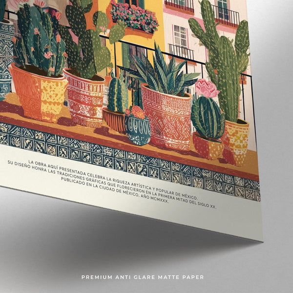 Traditional balcony with plants and pottery in Latin American Wall Art.