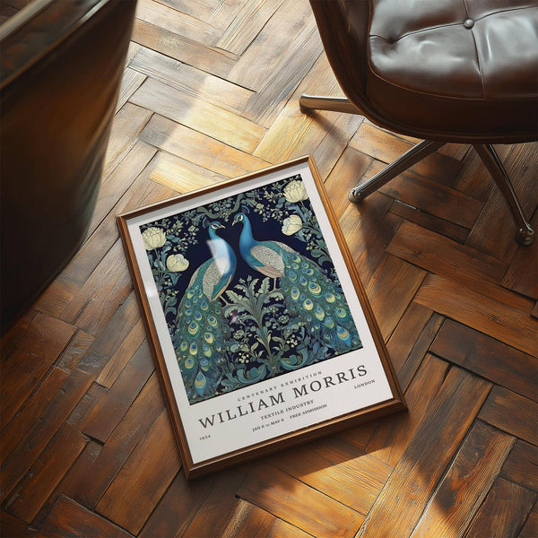 Large peacock wall art featuring blue birds in vintage floral motif for entryways