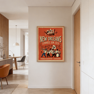 Marching musicians artwork with sousaphone drums and sheet music icons