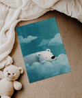 Polar Bear Wall Art featuring blue-toned clouds in a child's room poster