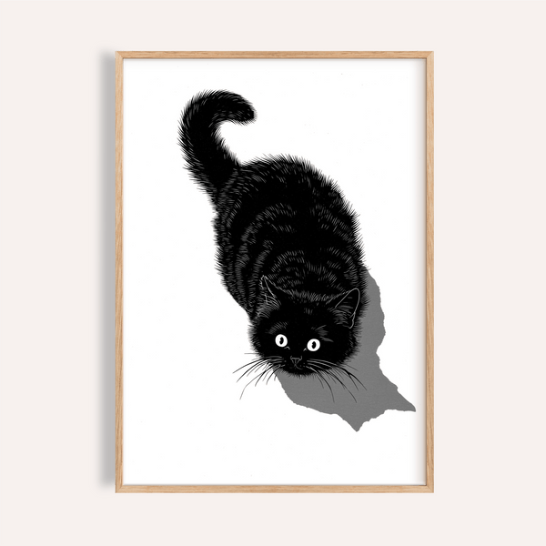 Black Cat Print in Black and White for living room wall art