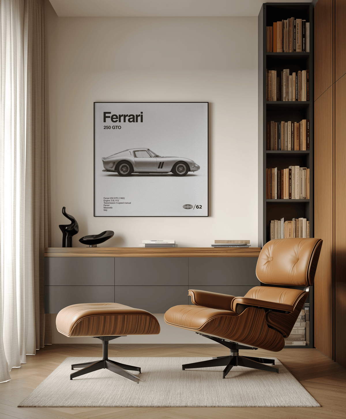 Ferrari Wall Art black and white print for hallway wall art use