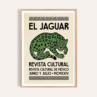 El Jaguar Poster wall art front view with stylized jaguar and Spanish text