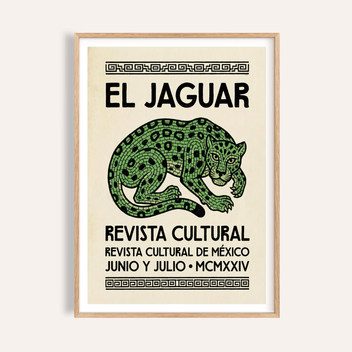 El Jaguar Poster wall art front view with stylized jaguar and Spanish text