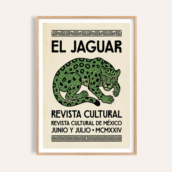 El Jaguar Poster wall art front view with stylized jaguar and Spanish text