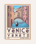 Above canal scene wall art poster with gondola and arched bridge, Venice Travel Poster