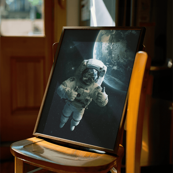 Modern Astronaut Wall Art, Blue Black White, ideal for office wall art