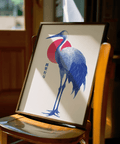 Blue Crane Art Print featuring Blue details, office decor poster