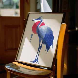 Blue Crane Art Print featuring Blue details, office decor poster