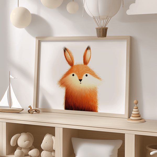 Cute Fox Poster, Orange colors, suitable for bedroom wall art print