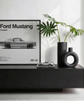 Black and White Ford Mustang Art Print for retro-inspired office space
