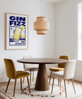Vintage Gin Fizz Print Blue/Yellow for stylish cocktail decor in home bar