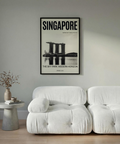Illustrating black and white Singapore skyline wall art print with Marina Bay Sands and modern waterfront buildings