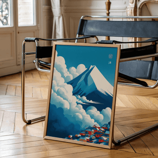 Snowcapped peak with billowing cloud banks poster print
