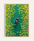 Colorful Water Lily Poster wall art in green, pink, yellow, blue for living room