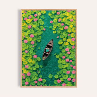 Colorful Water Lily Poster wall art in green, pink, yellow, blue for living room