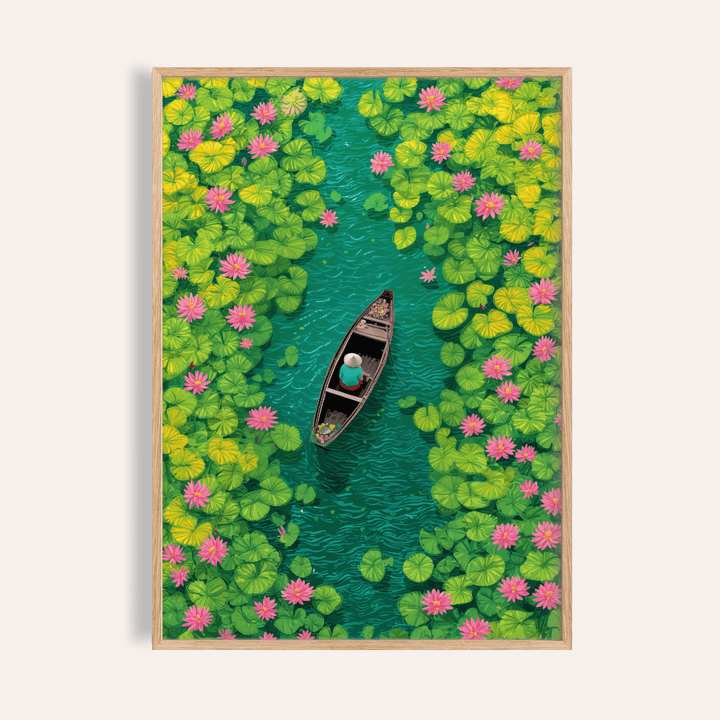 Colorful Water Lily Poster wall art in green, pink, yellow, blue for living room