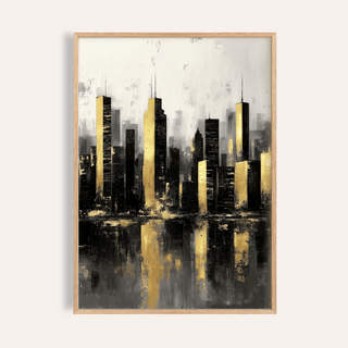 Gold and Black Skyline Poster for modern living room wall art in gold, black, and gray
