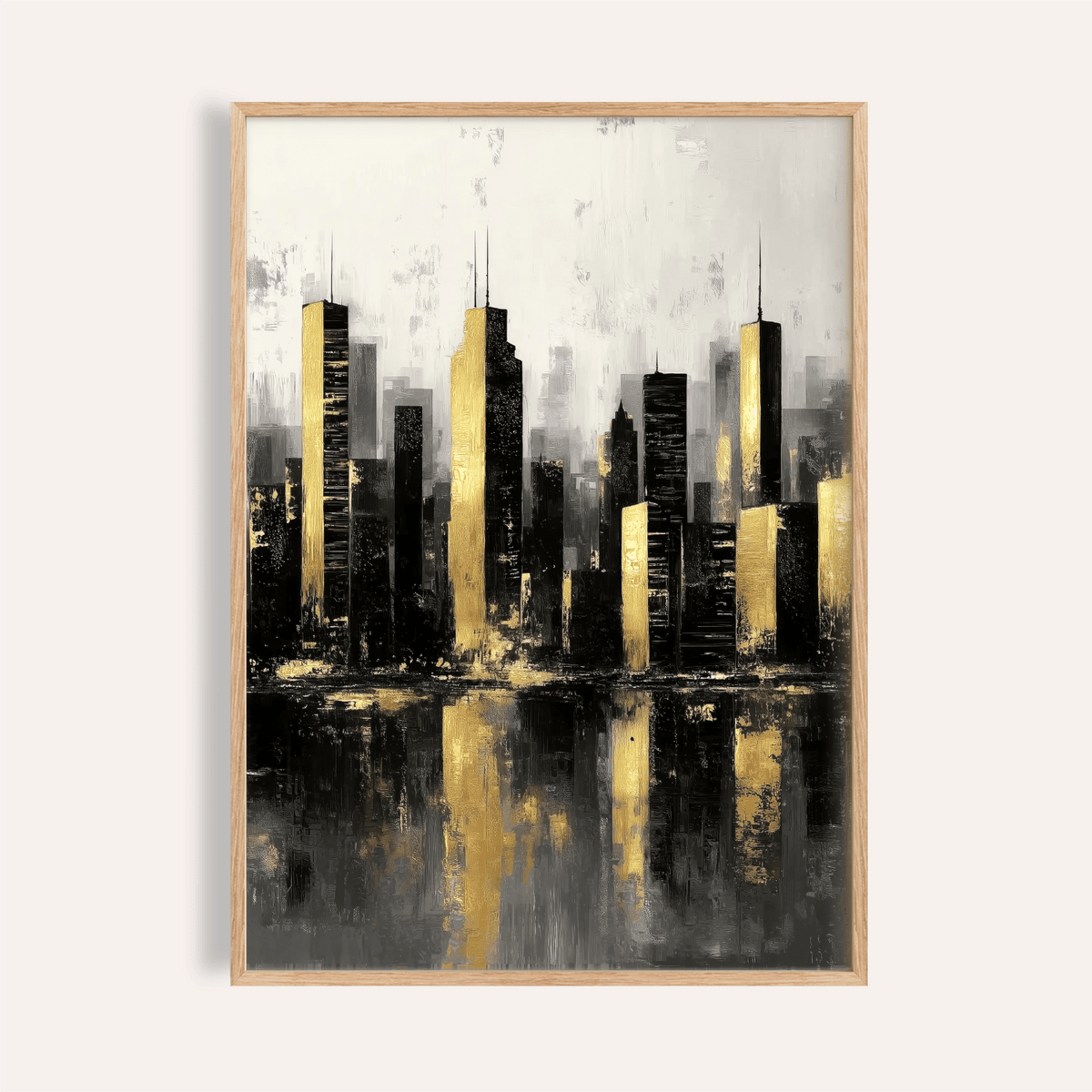 Gold and Black Skyline Poster for modern living room wall art in gold, black, and gray