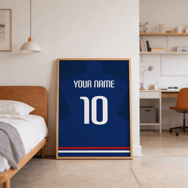 Centered Japan Football  Shirt Poster design with bold number 10 and horizontal stripe band near the bottom