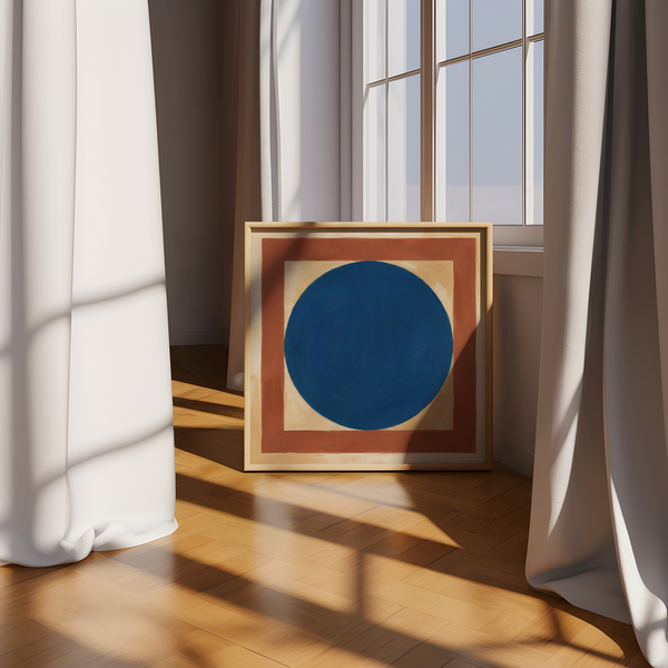 Minimalist Circle Art accent wall art in Blue, Brown, Beige for study room