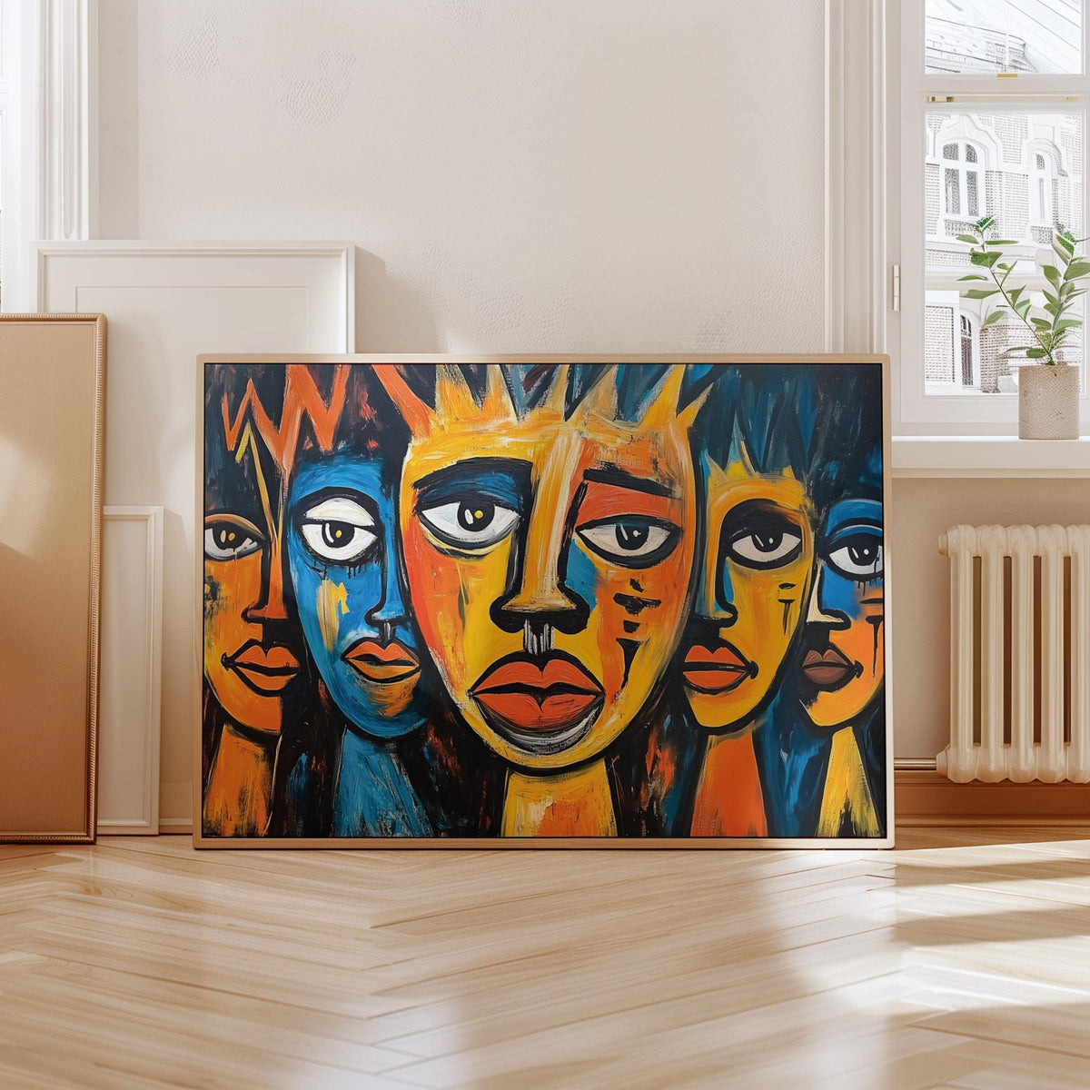 Abstract figure design in vibrant African wall art for living room