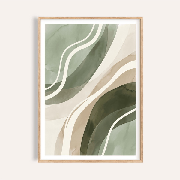 Green Abstract Print green beige white living room art print