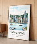 Minimal travel-style city skyline wall art print labeled Hong Kong with waterfront piers