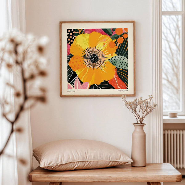 Minimalist yellow flower art perfect for artistic spaces