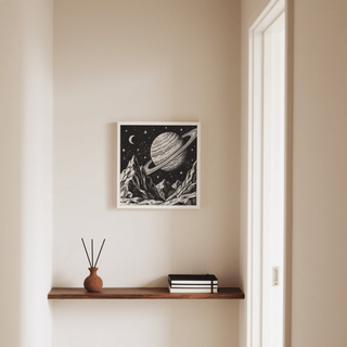 Mountain Space Poster artwork with space and mountains in Gray for study