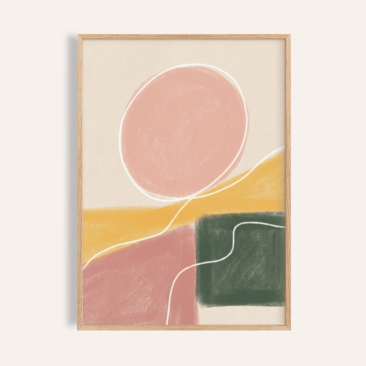 Layered geometric poster with circle, contour line, and chalk texture
