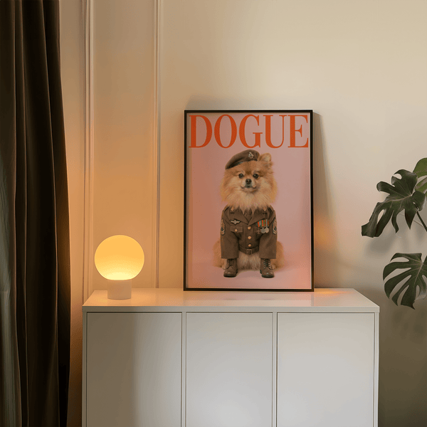 Military Dog Wall Art for home office, red and gold, print