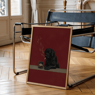 Smoking Dog Wall Art with red hues for living room decor