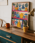 Boho Kitchen Print featuring yellow, blue accents for dining room art print