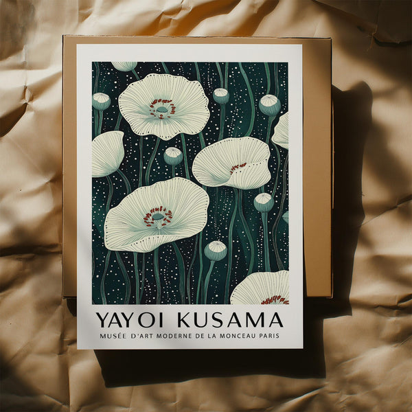 Modern Poppy Prints showing pale flowers and long abstract stems.