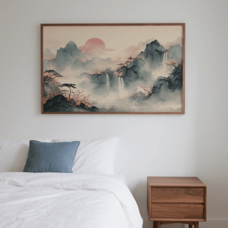 Minimalist Tiger Mountain Wall Art in Black and Pink for hallway decor