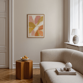 Soft petal watercolor print with White negative space and Beige background