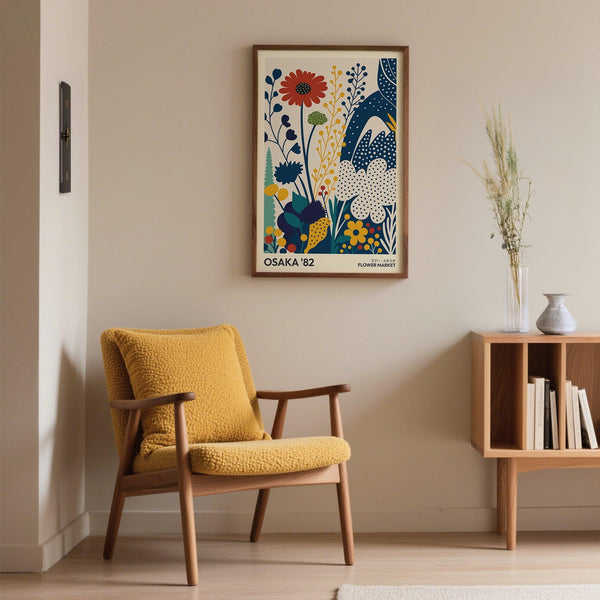 Poster flowers wall art with large red flower and playful botanical accents