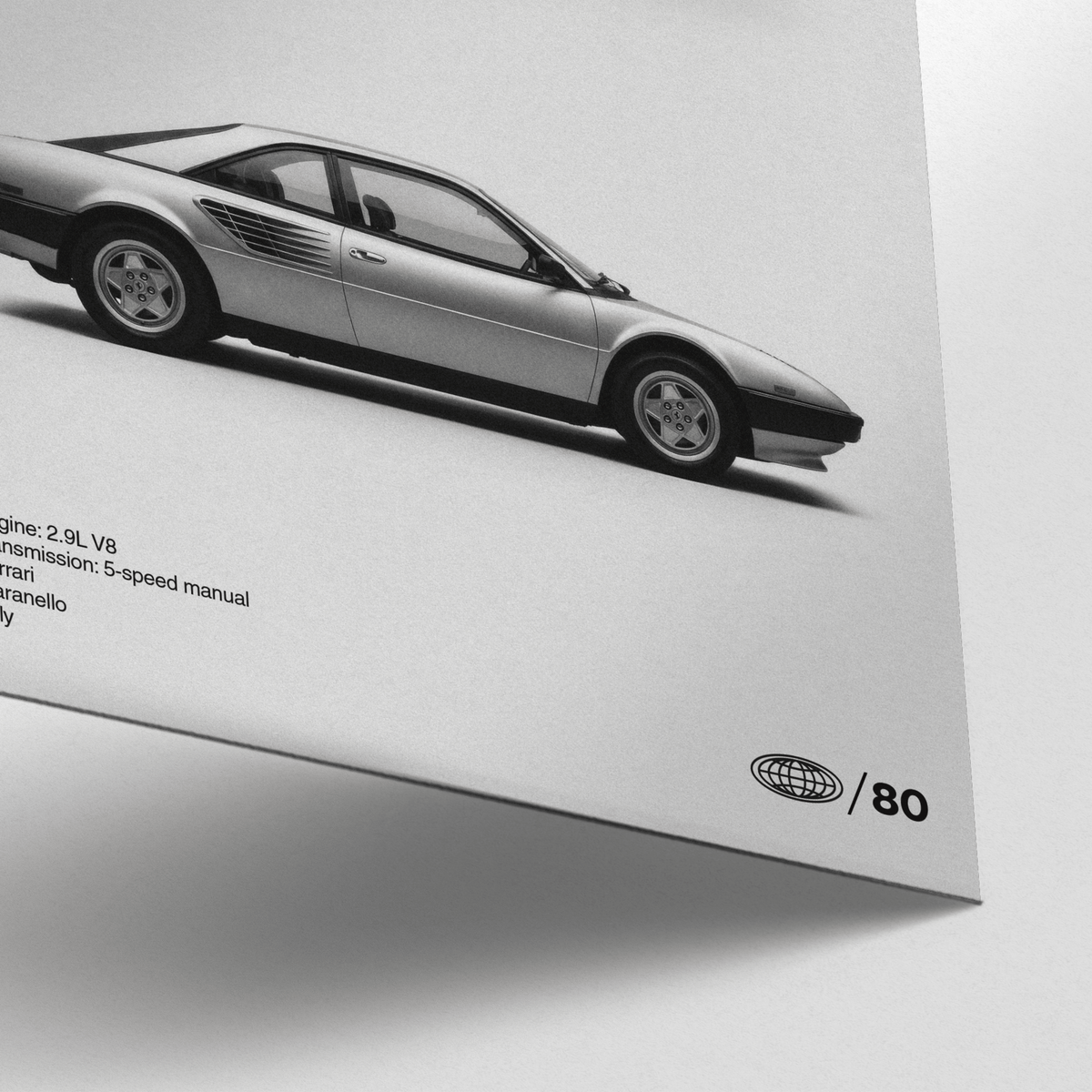 Ferrari Mondial 8 Poster, Black and White, study room art print
